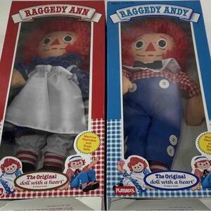Playskool Raggedy Ann and Andy Dolls - Red, Blue, and White